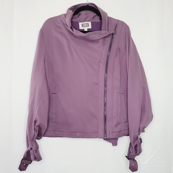 EE by Etcetera Purple Moto Jacket Size 14 Zip Lyocell Tencel Lined Topper - Picture 14 of 15
